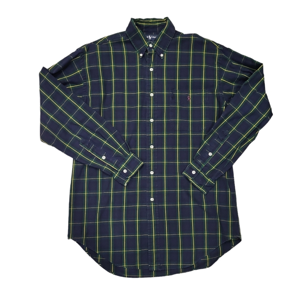 Ralph Lauren men's thick 100% cotton plaid casual button down shirt, M